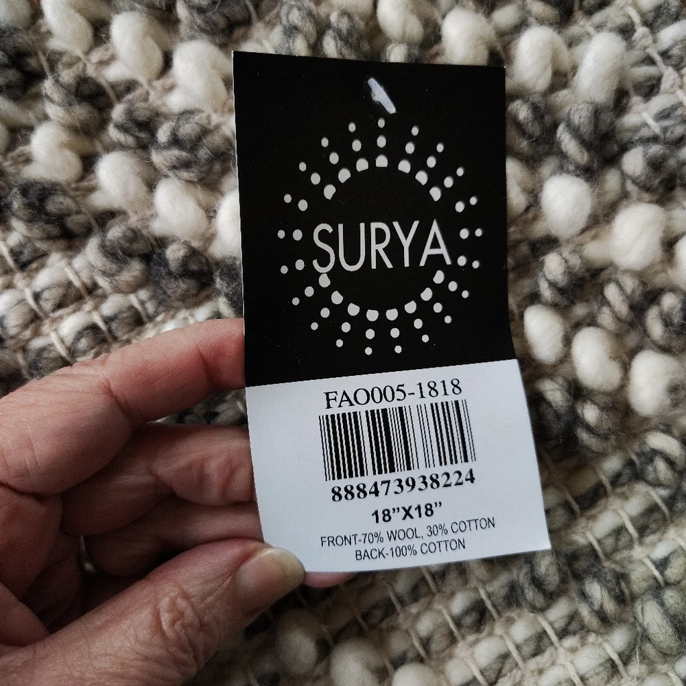 Surya Wool Boho Throw Pillow Cover 18 X 18 NWT